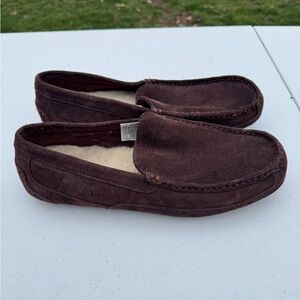 UGG MEN'S BROWN LEATHER SUEDE SLIP-ON LOAFERS DRIVING SHOES SIZE: 12 ascot